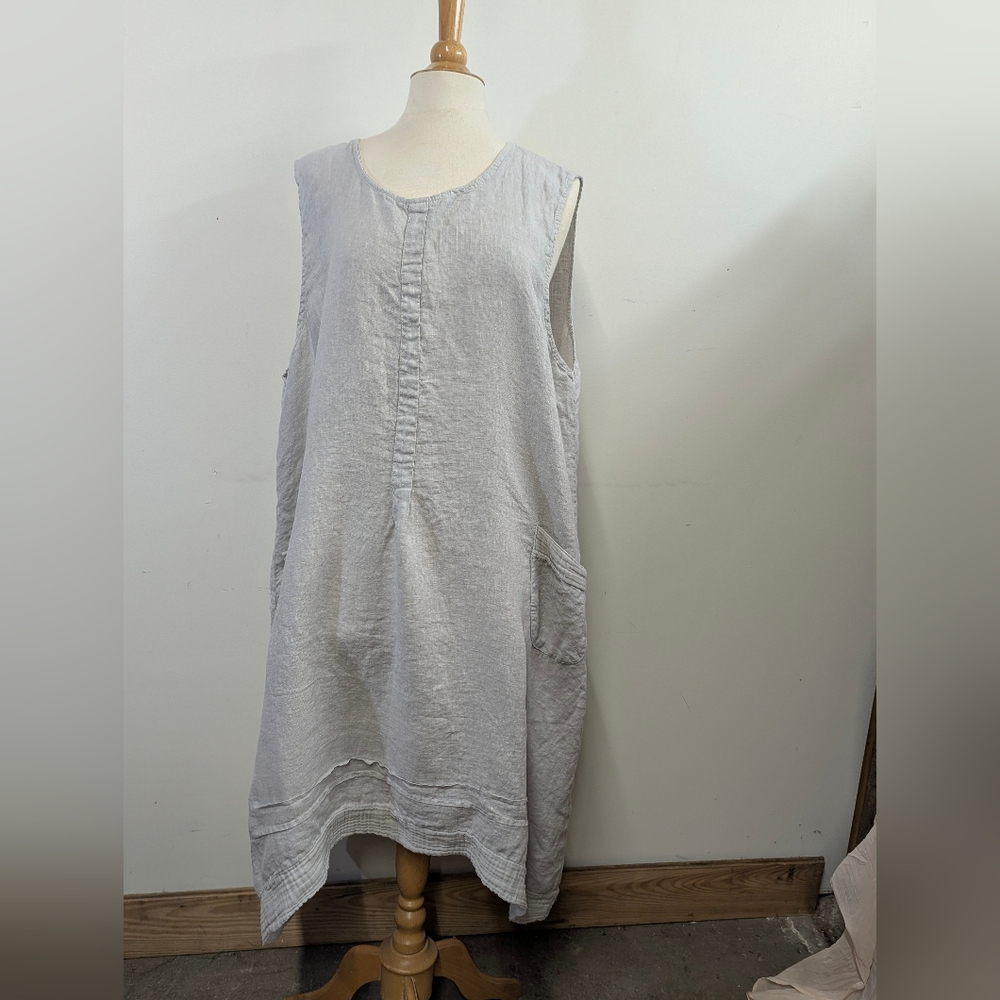 Lungo L'arno Sleeveless Beige Italian Linen Maxi Dress 3X Langenlook - Picture 4 of 10
